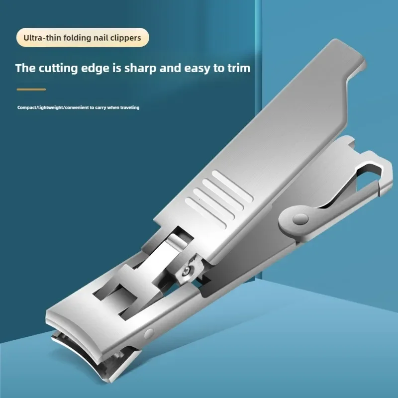 Ultra Thin Portable Fingernail Clipper Small Pocket Folding Nail Clippers, Wide Jaw Cutter with Keychain Curved Trimmer, Flip Op