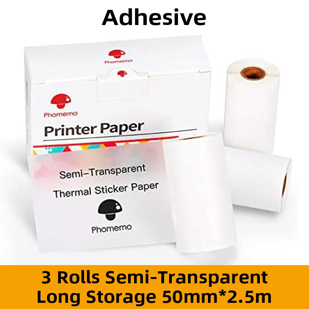 3Rolls/Lot Phomemo Self-Adhesive Thermal Paper for M02/M02S/M02Pro Printer Printable Sticker Linkless Label for Iphone Photo