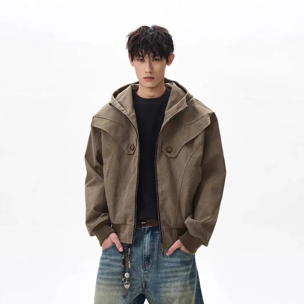 Man Women Jacket Unisex Hooded Jacket Eagle Fur Collar Short Workwear Cargo Coat Outerwear With Trendy Retro Vibe