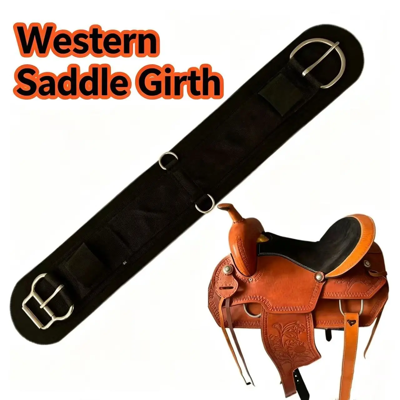 Horse Cinch Equestrian Saddle Girth with Stainless Steel Rings & Buckle for Western Riding
