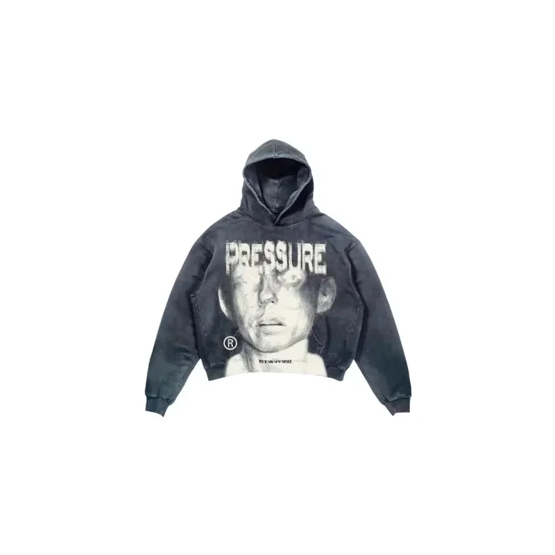 American street lettering portrait printed wash hoodie Men Winter y2k Goth Harajuku couple fashion casual oversized sweatshirt