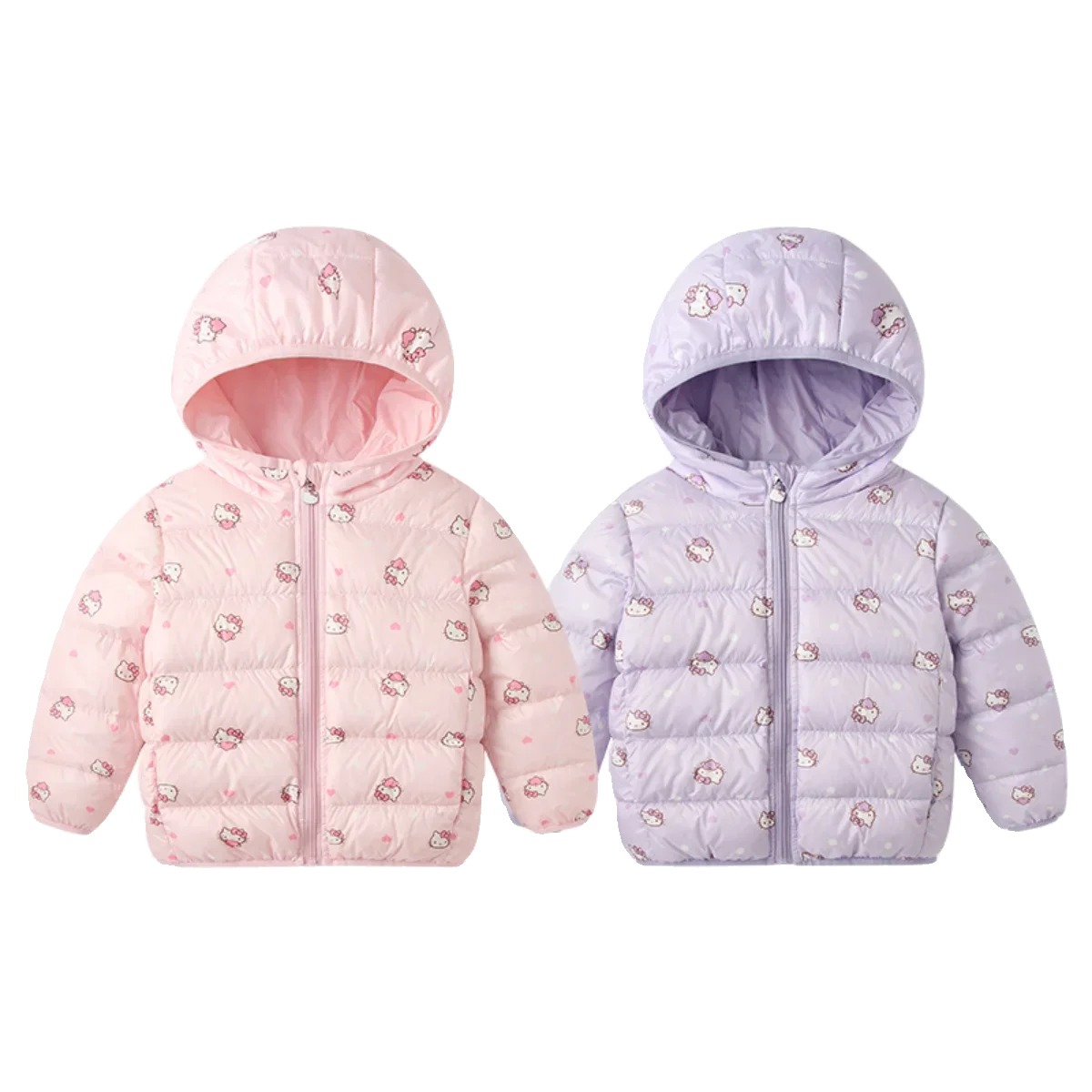 HelloKitty Winter New Arrivals Printed Lightweight Down Jacket for Girls Hood Waterproof Windproof and Anti-Pilling Girls Coat