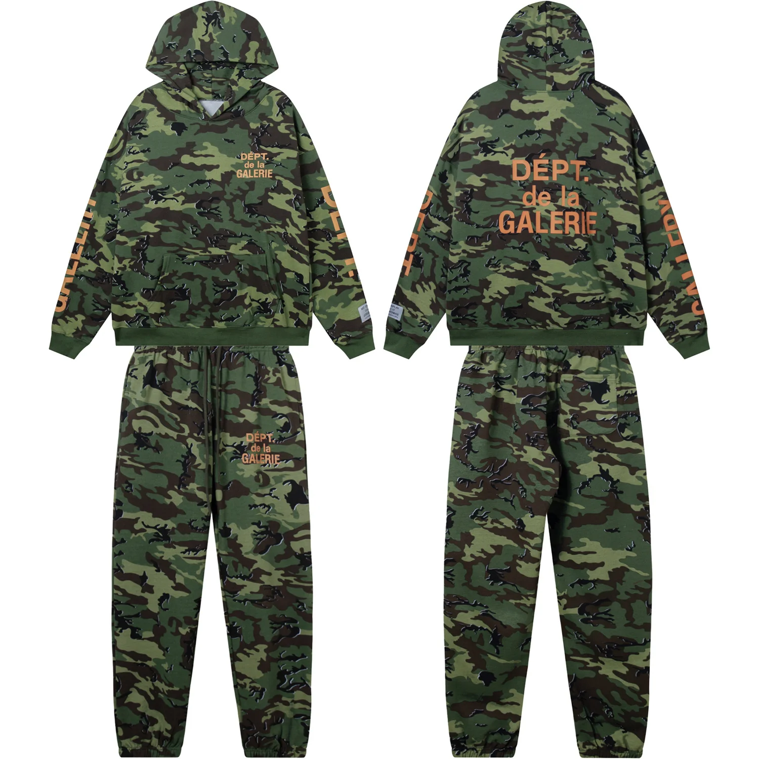 

een Camouflage Hoodie Sweatirt American Casual Autumn French Slogan Logo Print Youth Long Sve Long Pants Fce Fabric