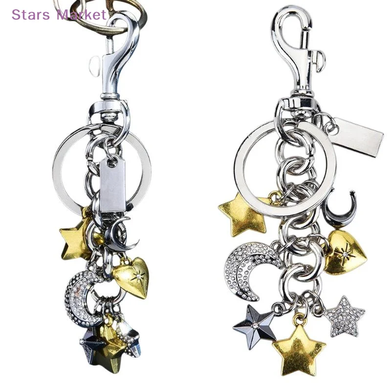 Mixed Metal Rhinestone Moon Star Keychain Celestial Bling Bag Charm Fashion Purse Accessory for Women Birthday Gift