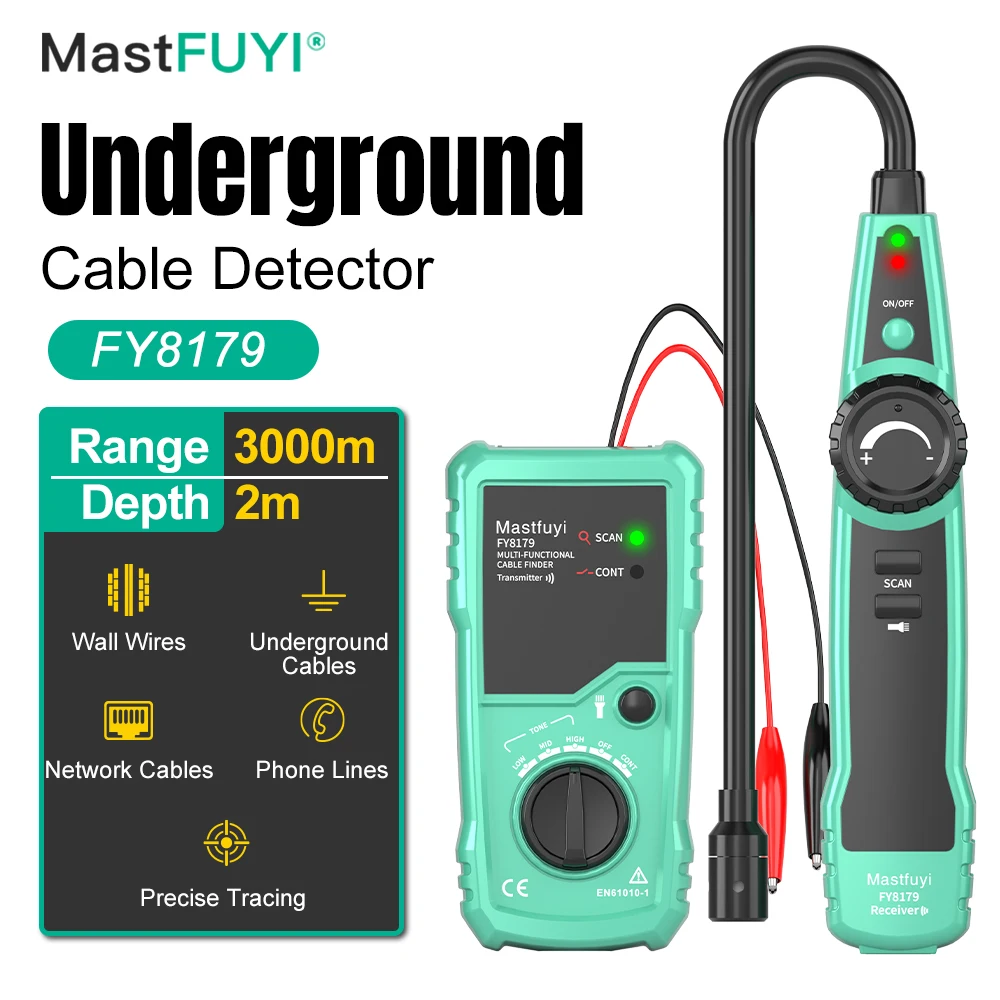 

MASTFUYI Underground Cable Detector Network Telephone Cable Concealed Wire Locator LCD Digital Rechargeable Depth 2m Range 3000m