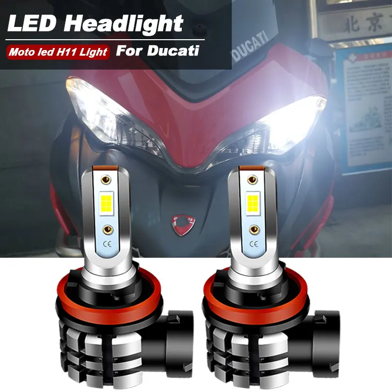 2PCS Motorcycle H11 H8 LED Headlight Bulbs 9600lm 6000k For Ducati Multistrada 1200 2010-2017 Upgrade Kit high Low beam Moto