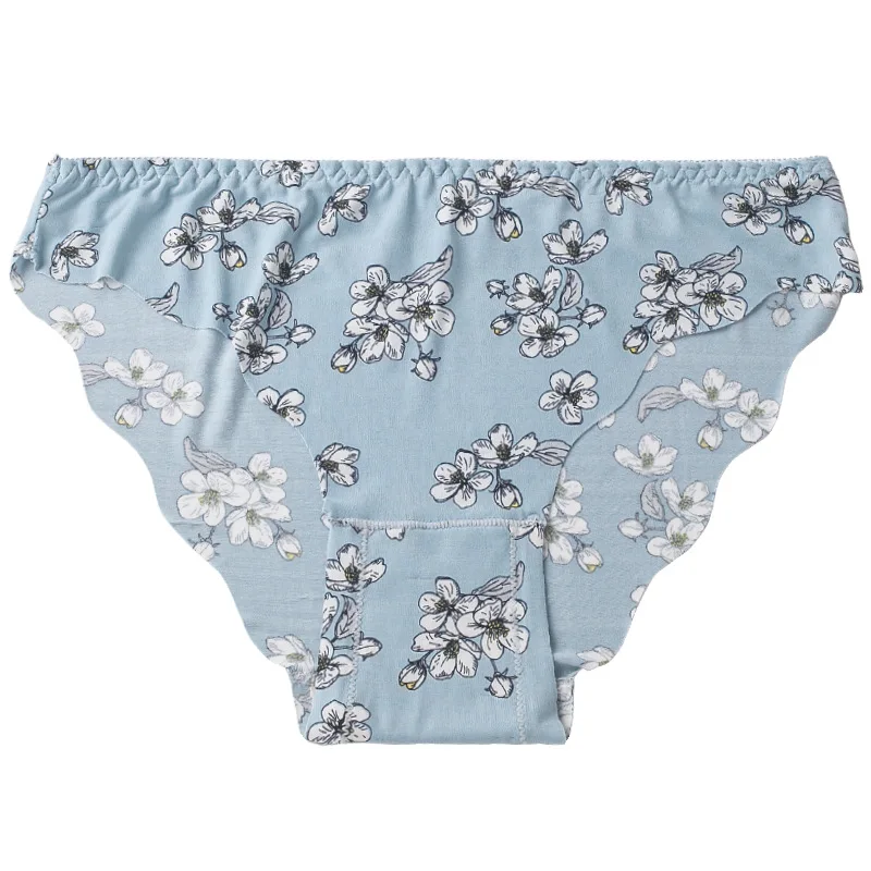 Cross border women's triangle pants printed with ice silk, seamless, low waist, large size, quick drying, wavy edge printed wome