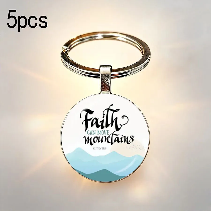 5PCS New Hot Selling Landscape Peony Flower Design Inspirational Blessing Short Sentence Pattern Keychain
