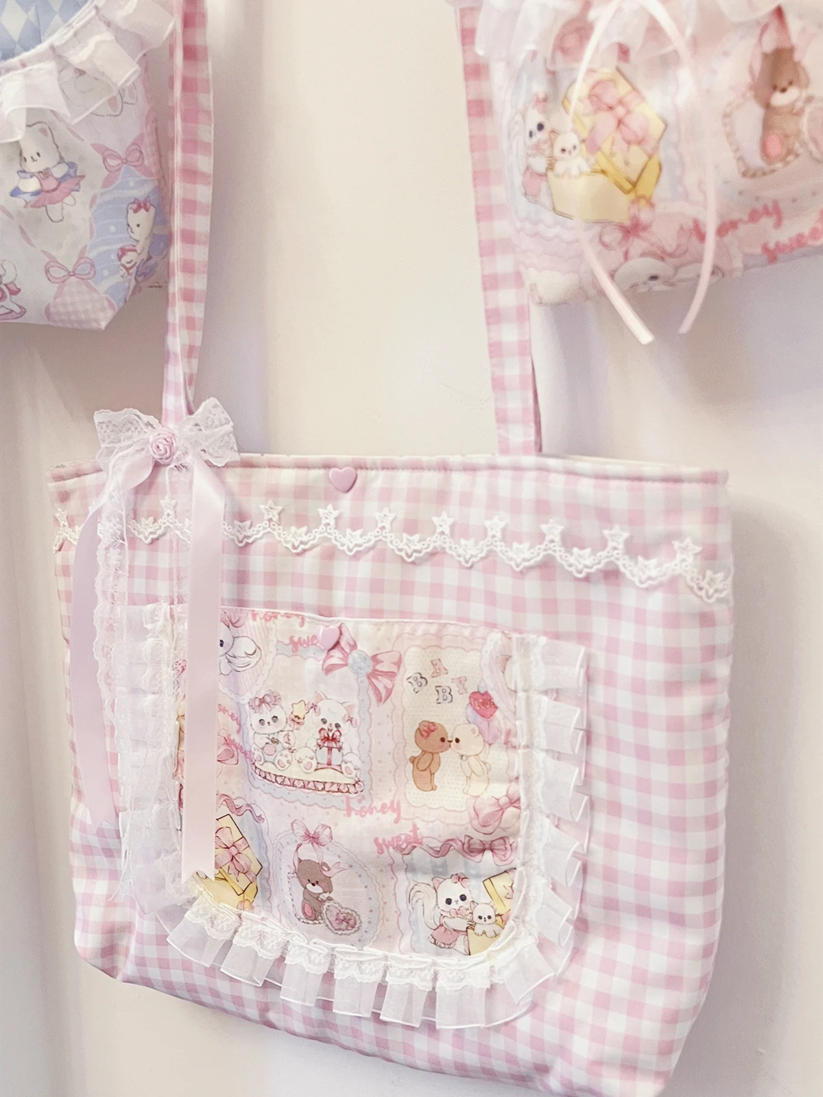 Handmade handbag, pink cartoon storage bag, girls' shopping bag