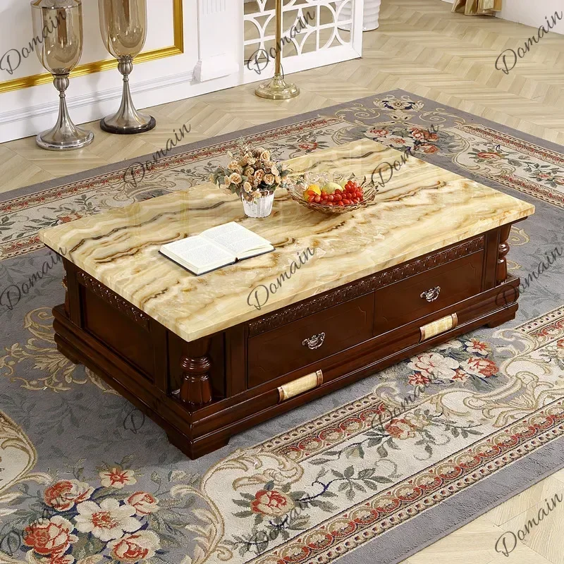 Four drawer storage walnut colored marble coffee table Design Interior side table luxury modern living room home Furniture