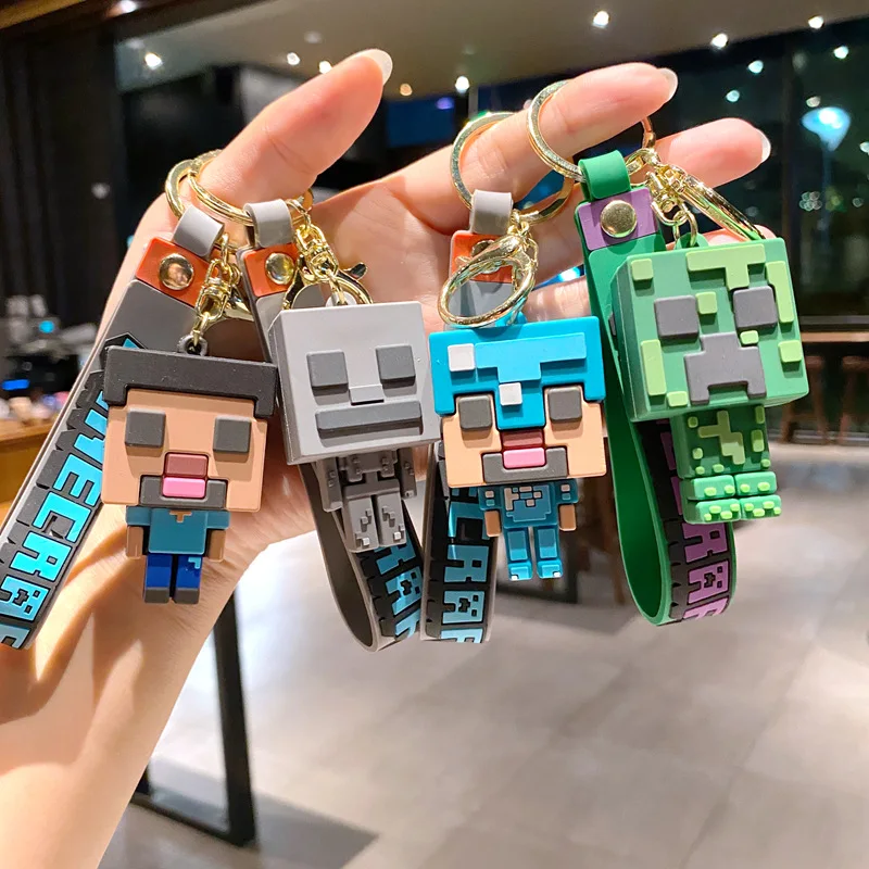 1/4pcs Minecraft Keychain Kawaii Creative 3D Sandbox Game Keychain Car Bag Pendant Car Ornament Gift