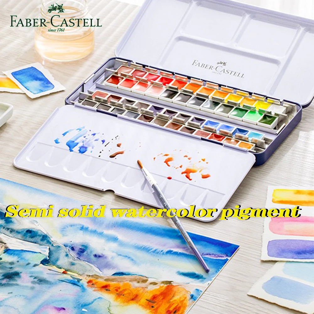Faber-Castell 24/36/48 Color Semi-Dry Solid Watercolor Solid Pigment Painting Stationery School Art Supplies School Acsesories