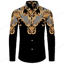 Mens Long Sleeve Hawaiian Shirt Luxury Golden Flower Chain Shirt Men Women Fashion Social Casual Shirts Men Blouse 5XL Camisa