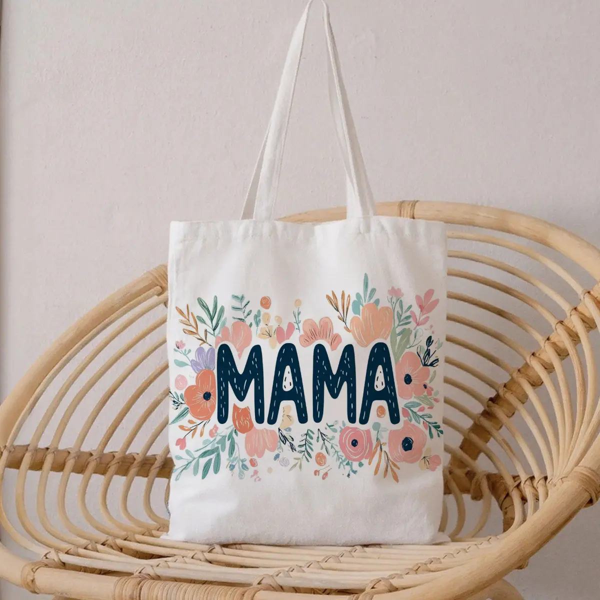 

Floral Mama Tote Bag Double Sided Print with Boho Chic Vibe Printed Handbag for Grocery Shopping Daily Commute Mother S Day Gift