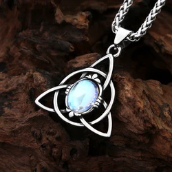 New Vintage Vikings Trinity Knot Pendant With Opal Necklaces For Women Men Nordic Odin Amulet Necklace Jewelry Gifts Wholesale