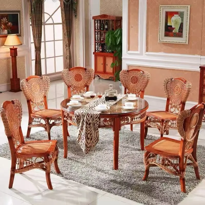 Round rattan dining table, Indonesian rattan dining table, rattan solid wood round dining , rattan round dining t