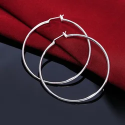 925 Sterling Silver Women Wedding Earring Jewelry Round 5cm Big Circle Girl Gift Cute Fashion Christmas Couple Nice