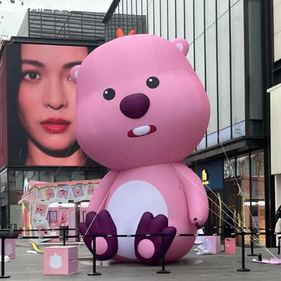 

Ограничитель талисмана милого мультфильма, огромная розовая сидящая надувная капибара для демонстрации торгового центра, украшение для вечеринки