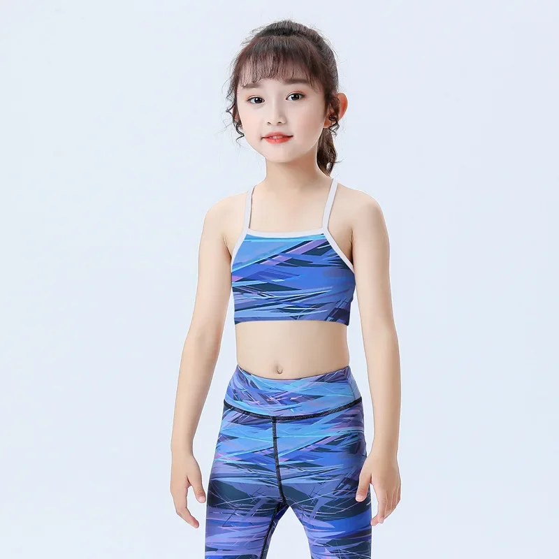 Bra Olahraga Dua Lapis Anak Perempuan Tank Top Yoga Anti Selip Pakaian Tari & Lari Punggung Terbuka Lucu untuk Pakaian Gym Musim Panas Atasan Kebugaran