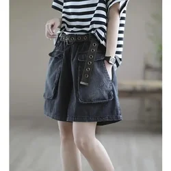 Fat Sister Jean Shorts Female Summer New Korean Version of Casual Fashion with Loose Big Pockets Wide Leg Skirt Female Comfort