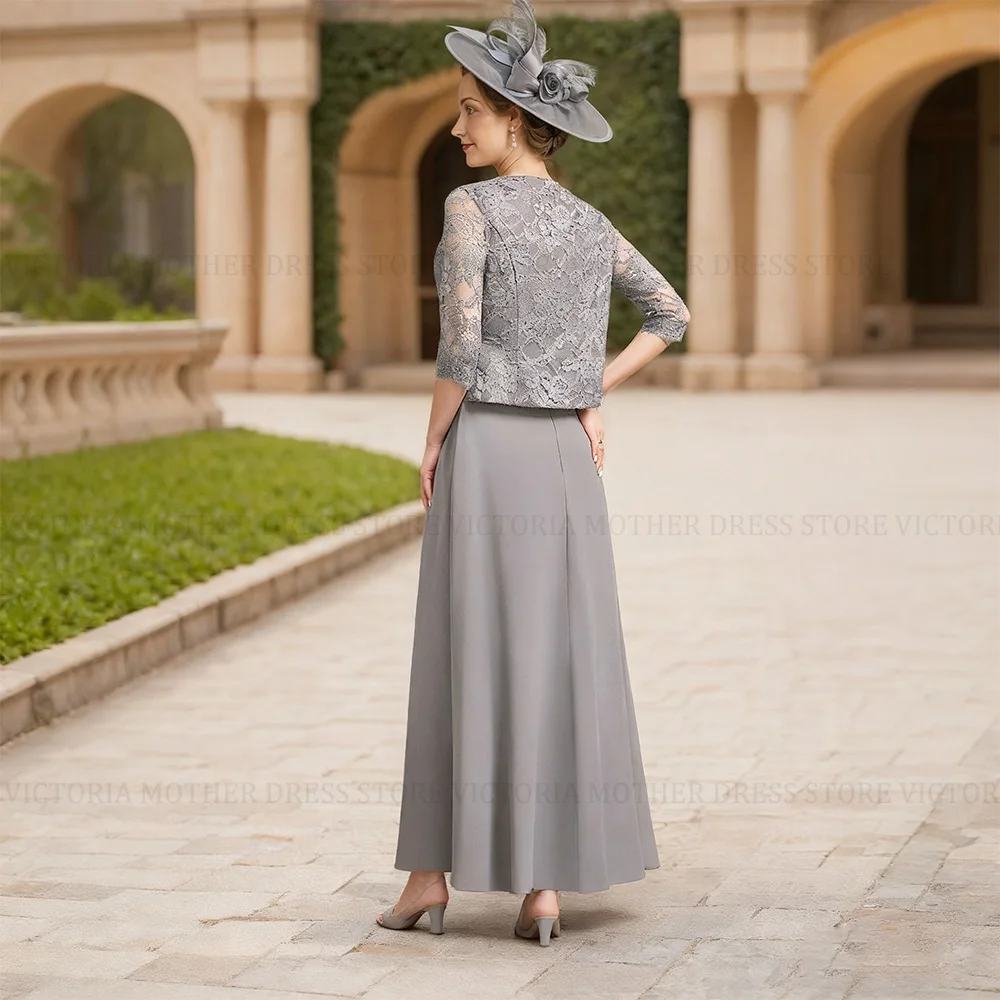 VICTORIA مخصص 2 قطعة فستان أم العروس على شكل حرف a دانتيل شيفون طويل أنيق لحفلات الزفاف فستان سهرة للحفلات