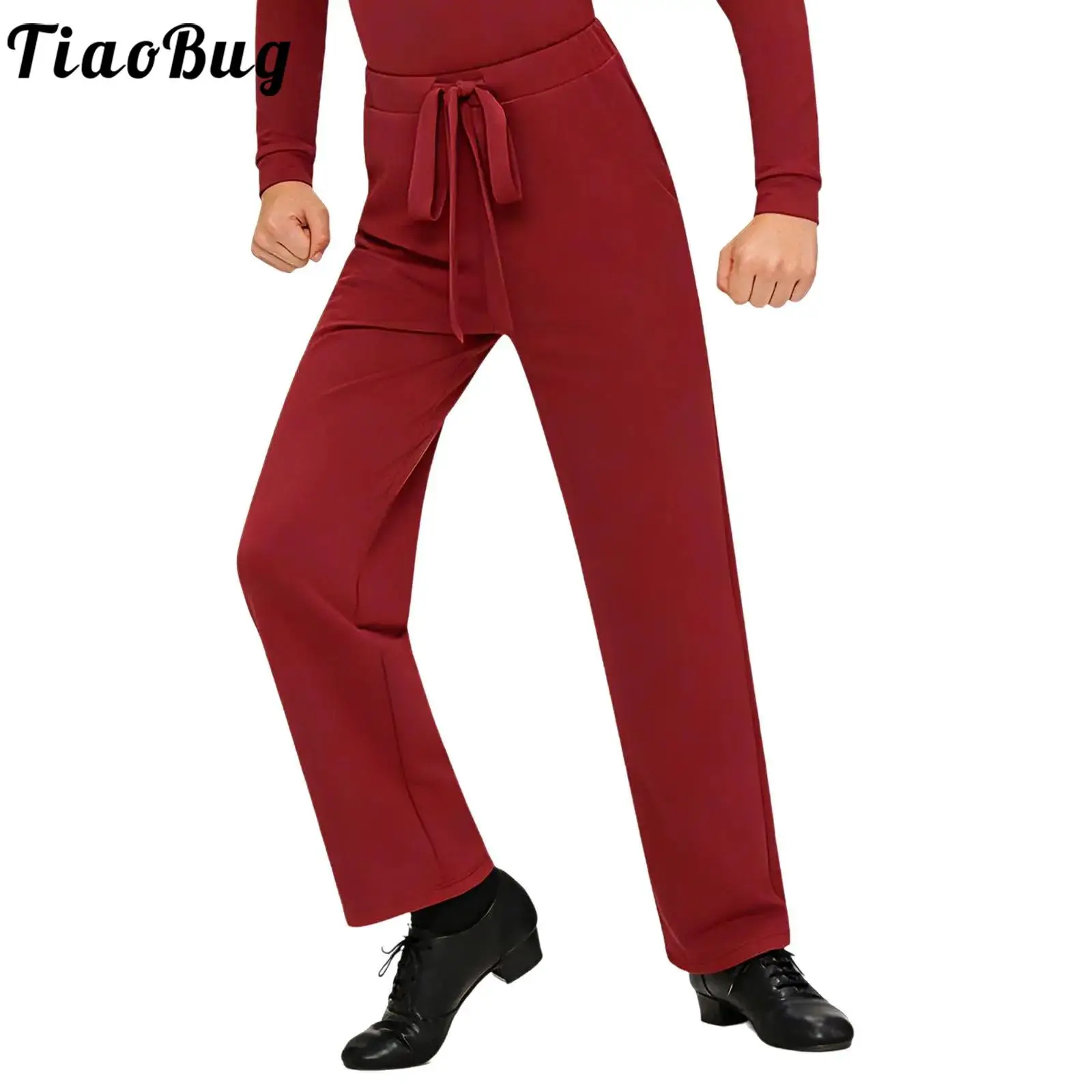 

Kids Boys Latin Tango Cha-cha Ballet Dance Pants Drawstring Elastic Waistband Trousers for Dancing Practice Performance