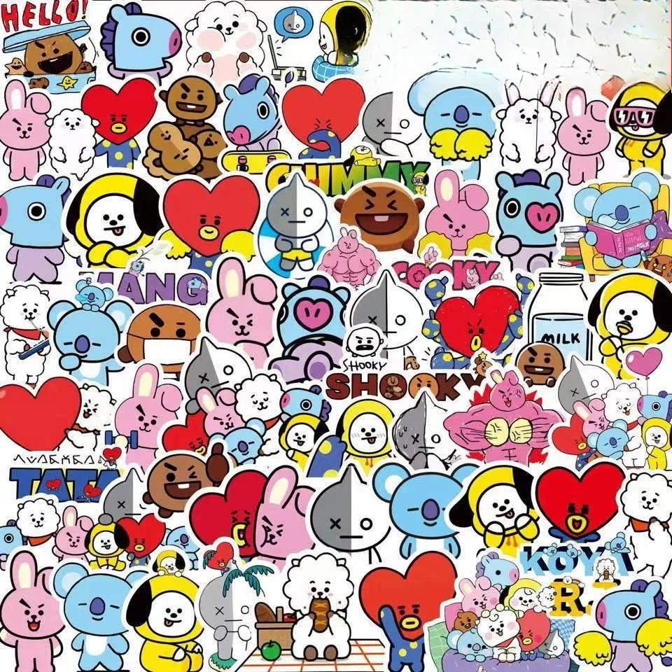 Kawaii BT21 Stickers Suitcases Laptops Cars Mobile Phones Refrigerators Waterproof Stickers COOKY KOYA TATA Anime Gift Toy