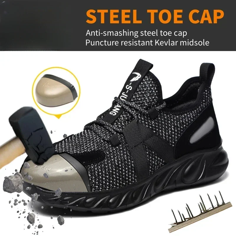 One Piece of Men's Steel Toe Lightweight Work Protective Shoes with Anti Smashing and Anti Piercing Effect