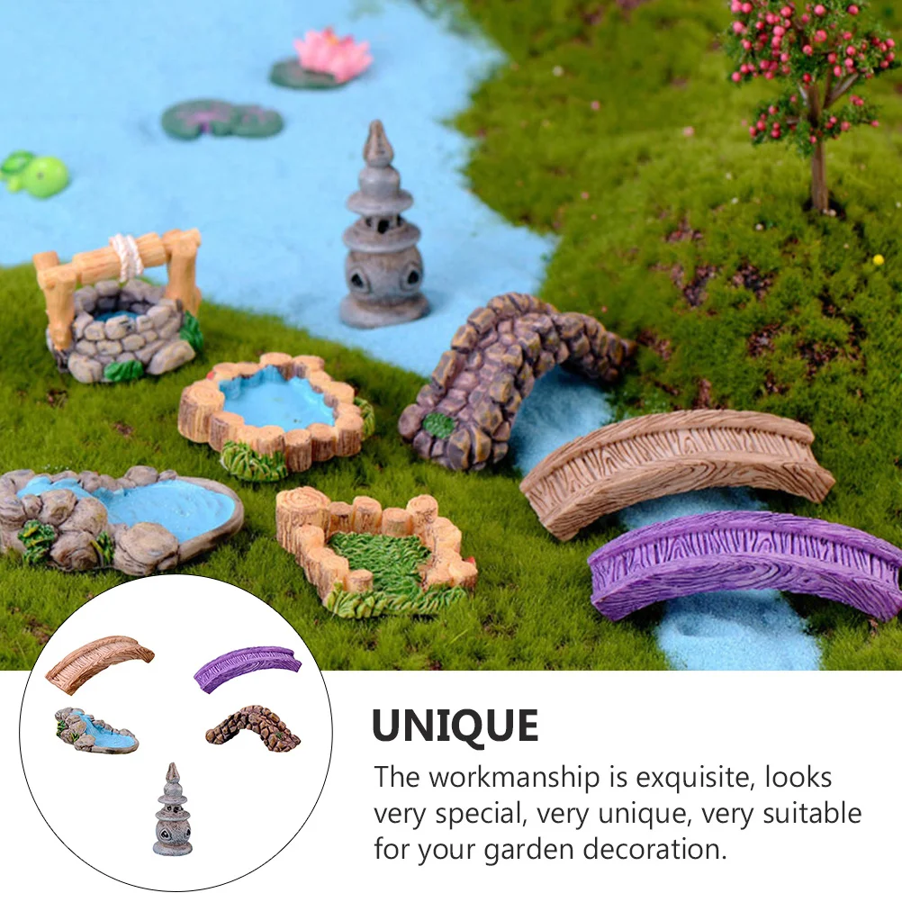 5 قطعة زخرفة حديقة صغيرة الراتنج المشهد الزينة للخارجية ديكور المنزل بركة جسر البستنة الديكور تمثال مصغر #4