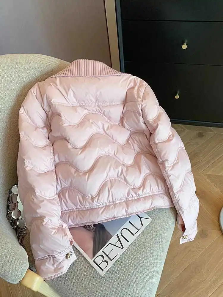 French Pink Long Sleeve Warm Cotton Jacket Women Winter Single Breasted Straight Outerwear 2024 New Lady Padded Coat