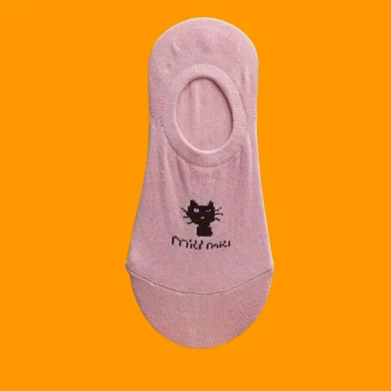 Calcetines invisibles de algodón con forma de gato para mujer, medias cortas de silicona de Color liso, 5/10 pares, 2024