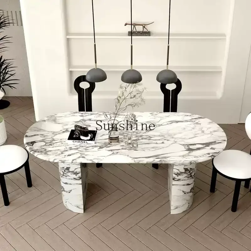 

French marble dining table imported retro industrial style household large apartment table