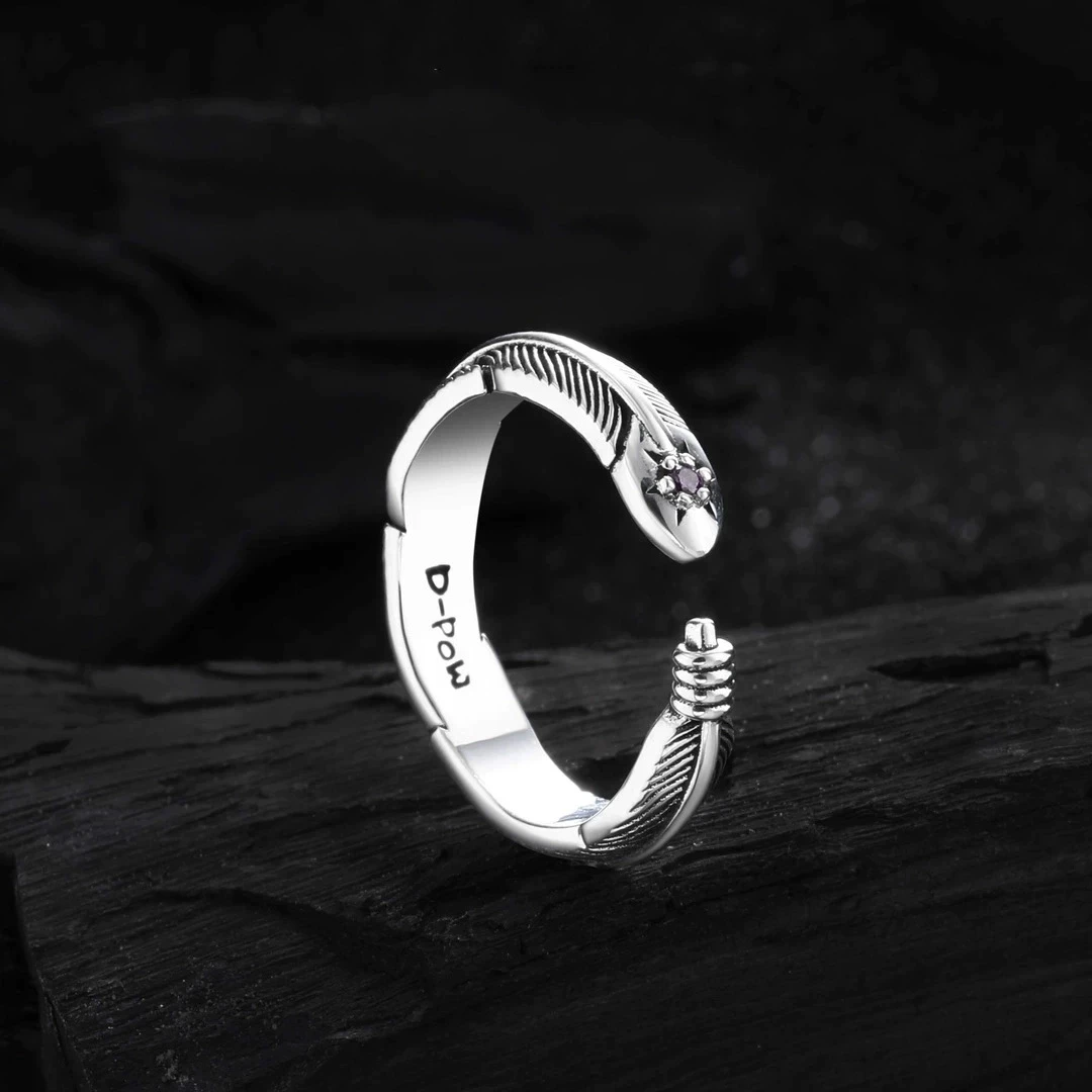 LIVVY الشرير فضي اللون ريشة قابل للتعديل خواتم الاصبع للنساء مجوهرات خمر 2025 العصرية مجوهرات اكسسوارات