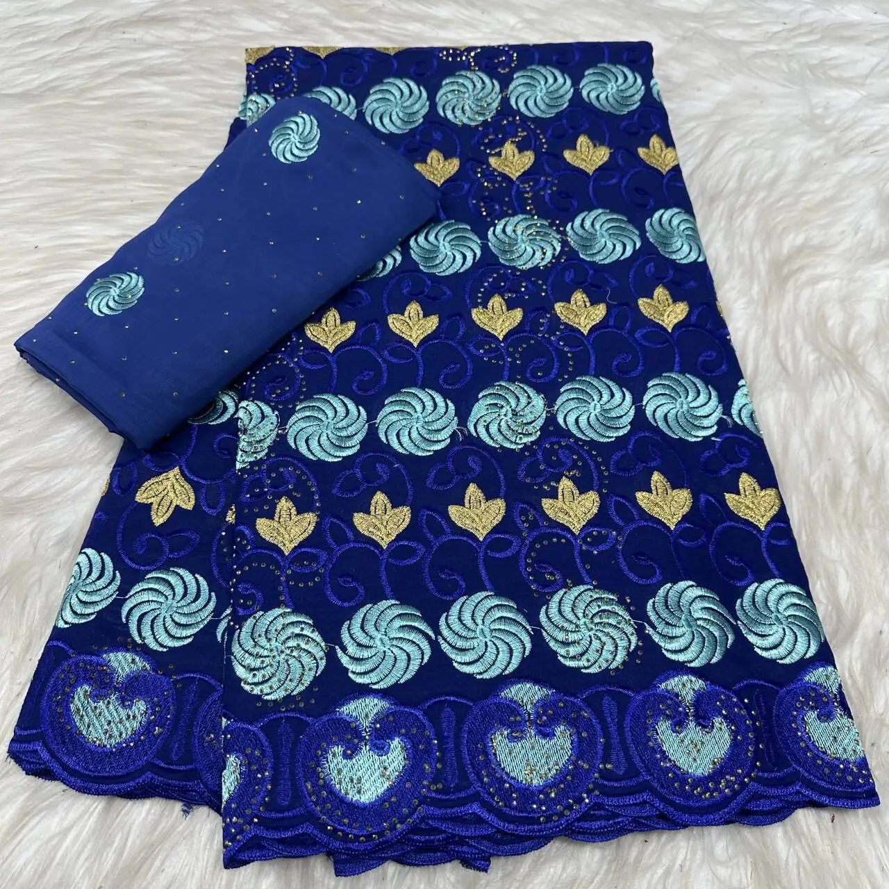 

5+2 Yards Swiss Voile Fabric High Quality Lafaya Heavy Beaded Embroidery African Cotton Lace For Wedding Party 31A05