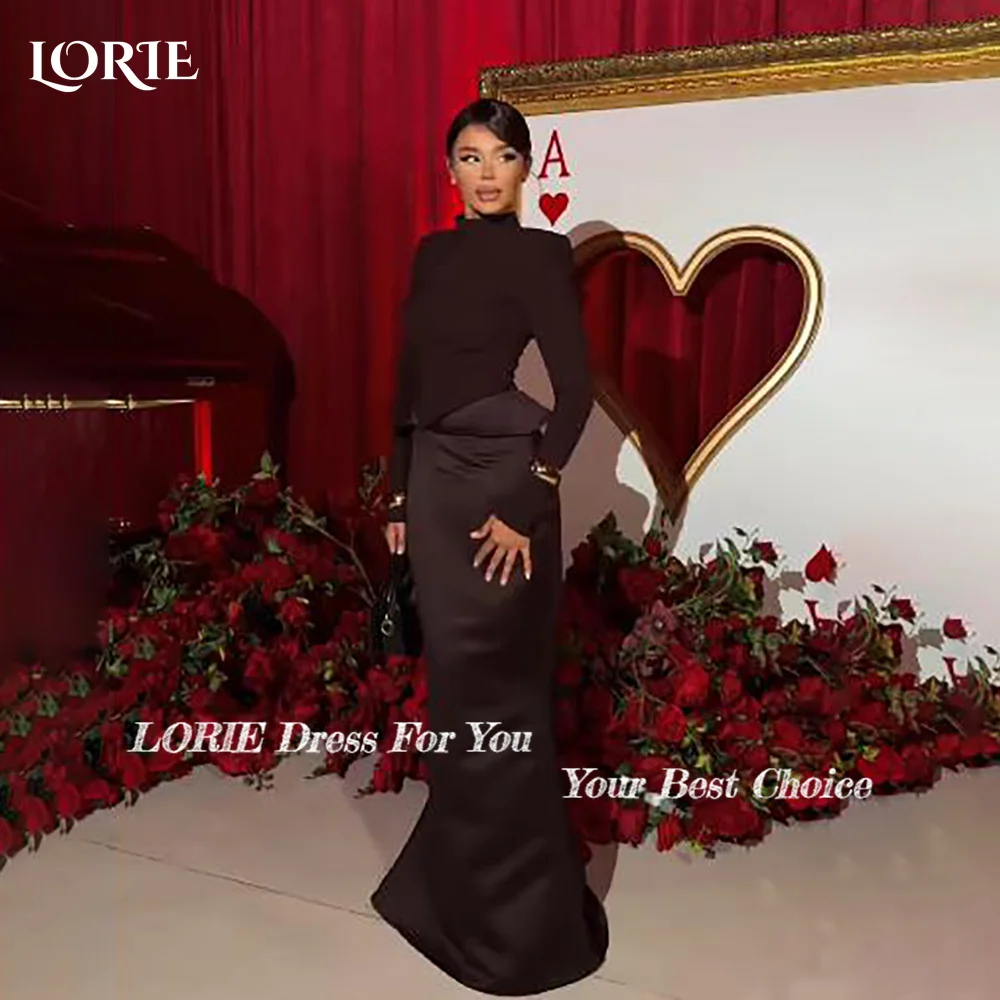 LORIE High Collar Evening Dress Ruch Long Sleeve Floor Length Princess Prom Dresses Pleats Illsion Arabia Party Gown Customized