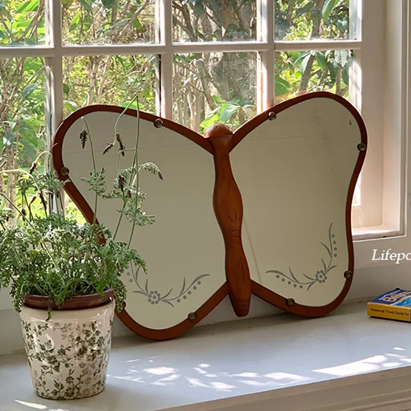 Medieval Style Solid Wood Butterfly American Makeup Mirror French Romantic New Chinese Handmade R Hogar Decoraciones Living Room