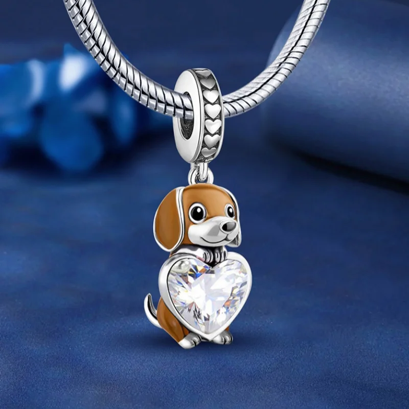 925er Sterlingsilber, Welpe, Dinosaurier, Capibala, Tierserie, Perle, DIY-Armband, Armreif, Geschenk für hochwertigen, edlen Schmuck