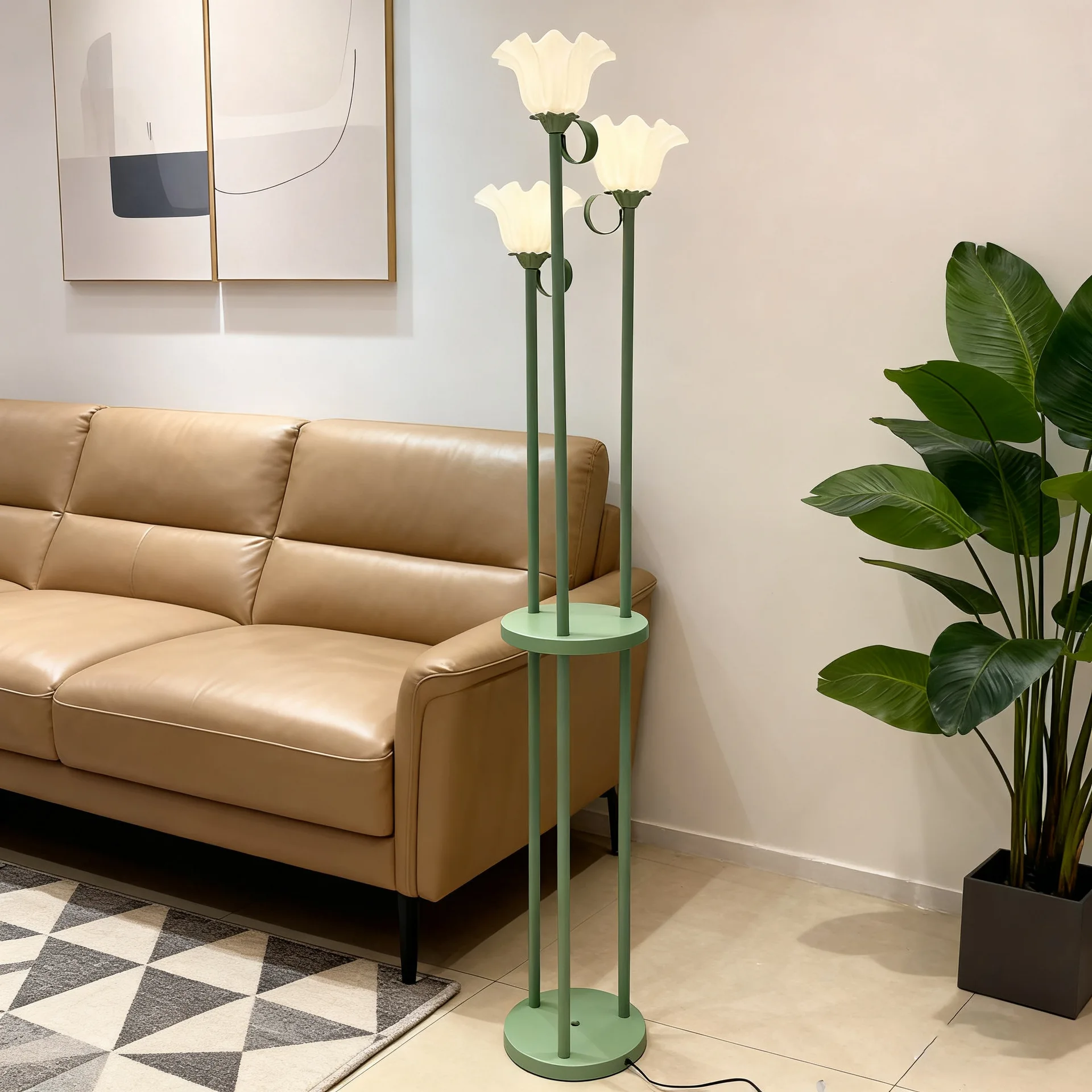 Creative Floral Farmhouse Style Floor Lamp with Shelf for Living Room Bedroom Decorative Ambient Light
