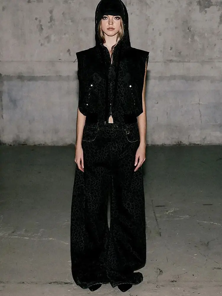 

Minju American Style Casual Loose Wide Leg Pants Retro Plaid Denim Jeans Women's Loose Fit Autumn Season Ladies Premium Jeans