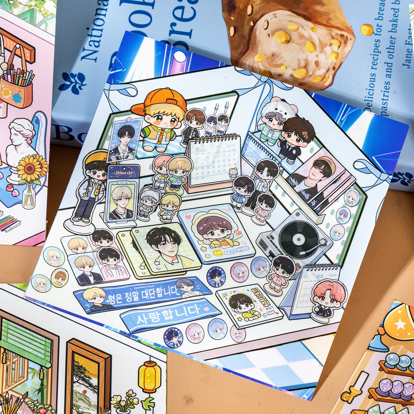 Desk Corner Stocking Sticker Book Collection, Relaxing Immersive DIY Storage Scene Building Sticker Book