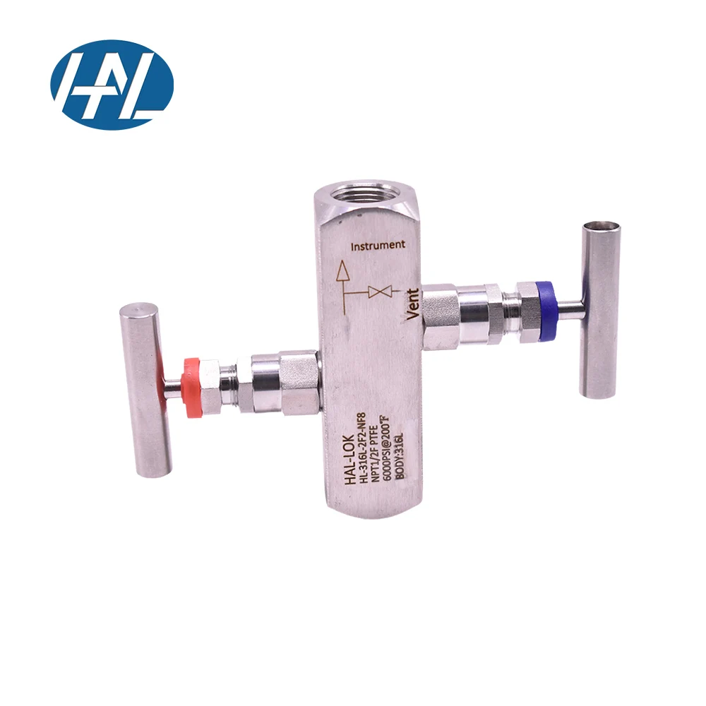 Female and Female 2-Valve Manual Control Manifold for General Application for Gas Water Oil Media Featuring Needle Valves