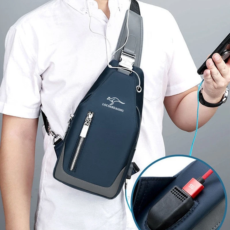 New Men\'s Messenger Bag Shoulder Oxford Cloth Chest Bags Crossbody Casual Man USB Charging Multifunction Handbag Halloween gift