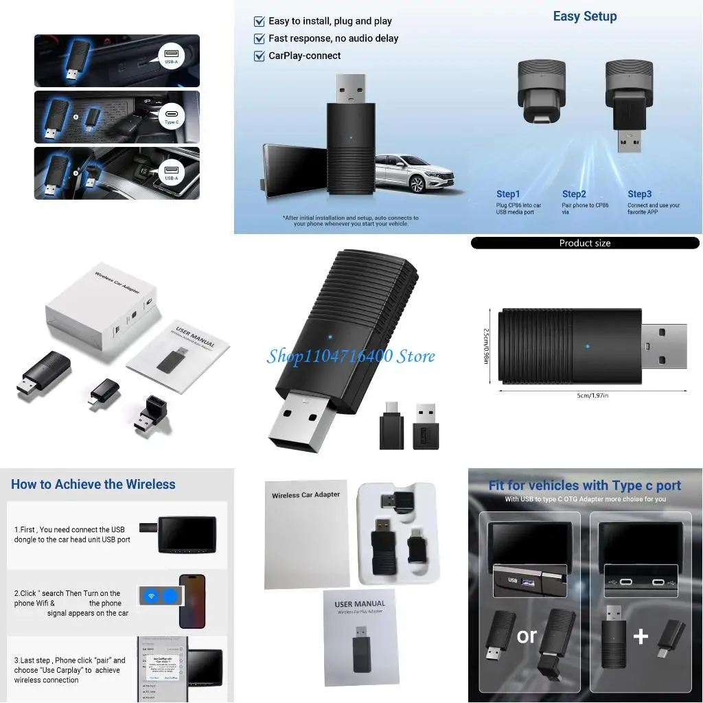 y1gd Sound Miniature Adapter WiFi Fast Connection Suitable for Wireless Car Stereo Experience System Enhancement Easy Install