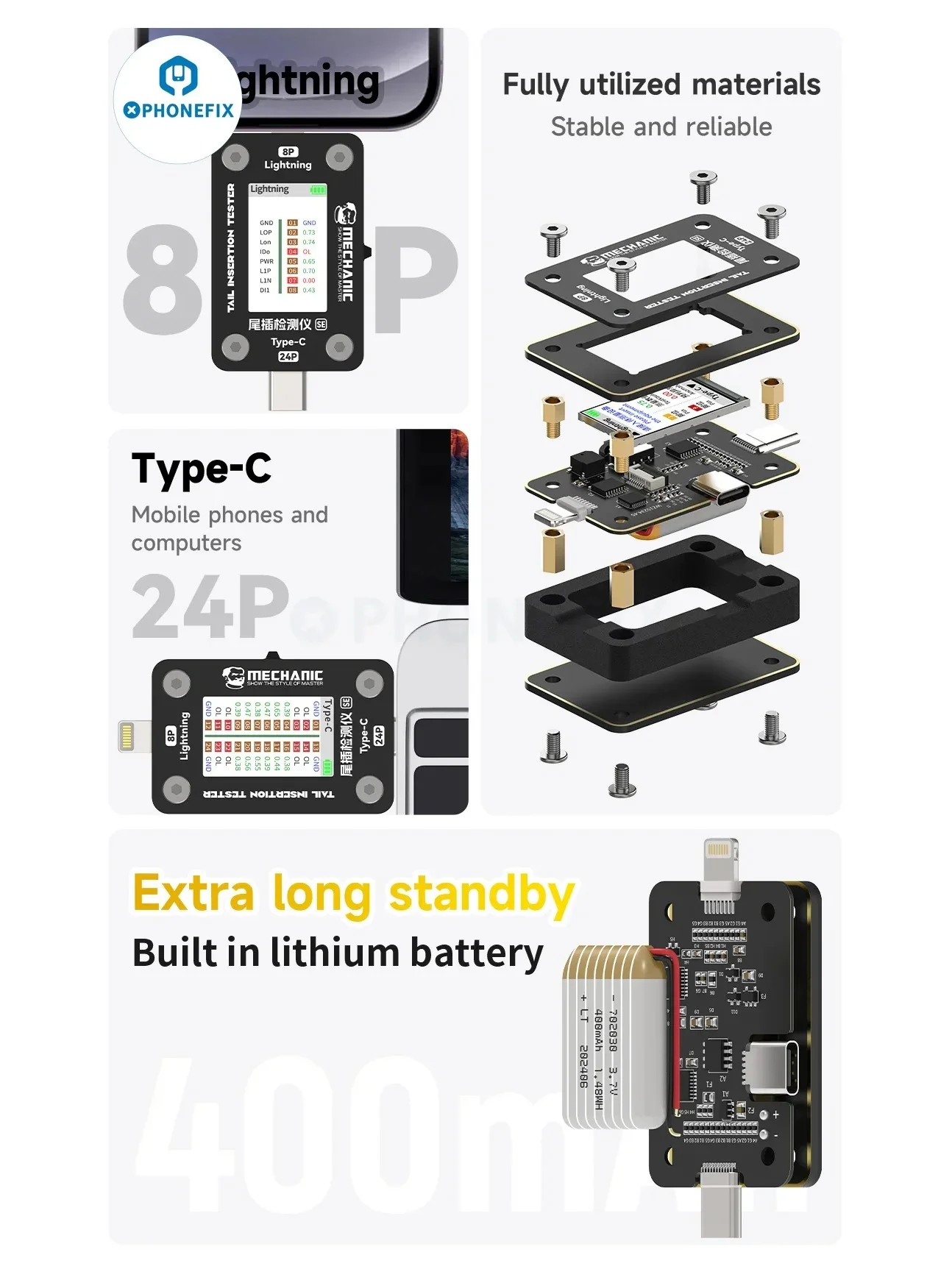 Imagem -06 - Testador de Plugue Automático para Relâmpago Detector de Inserção do Telefone Celular Interface T824 se 8p tipo c Interface 24p