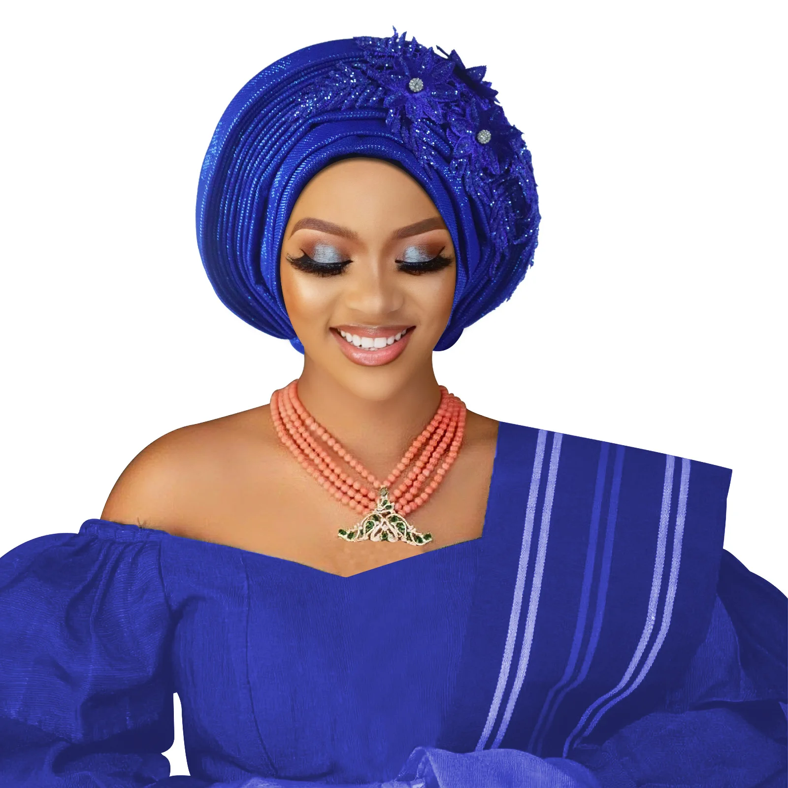 African Headtie Women's Turban Cap Embroidery Flower Nigerian Auto Gele Female Head Wraps Wedding Geles Party Headpiece