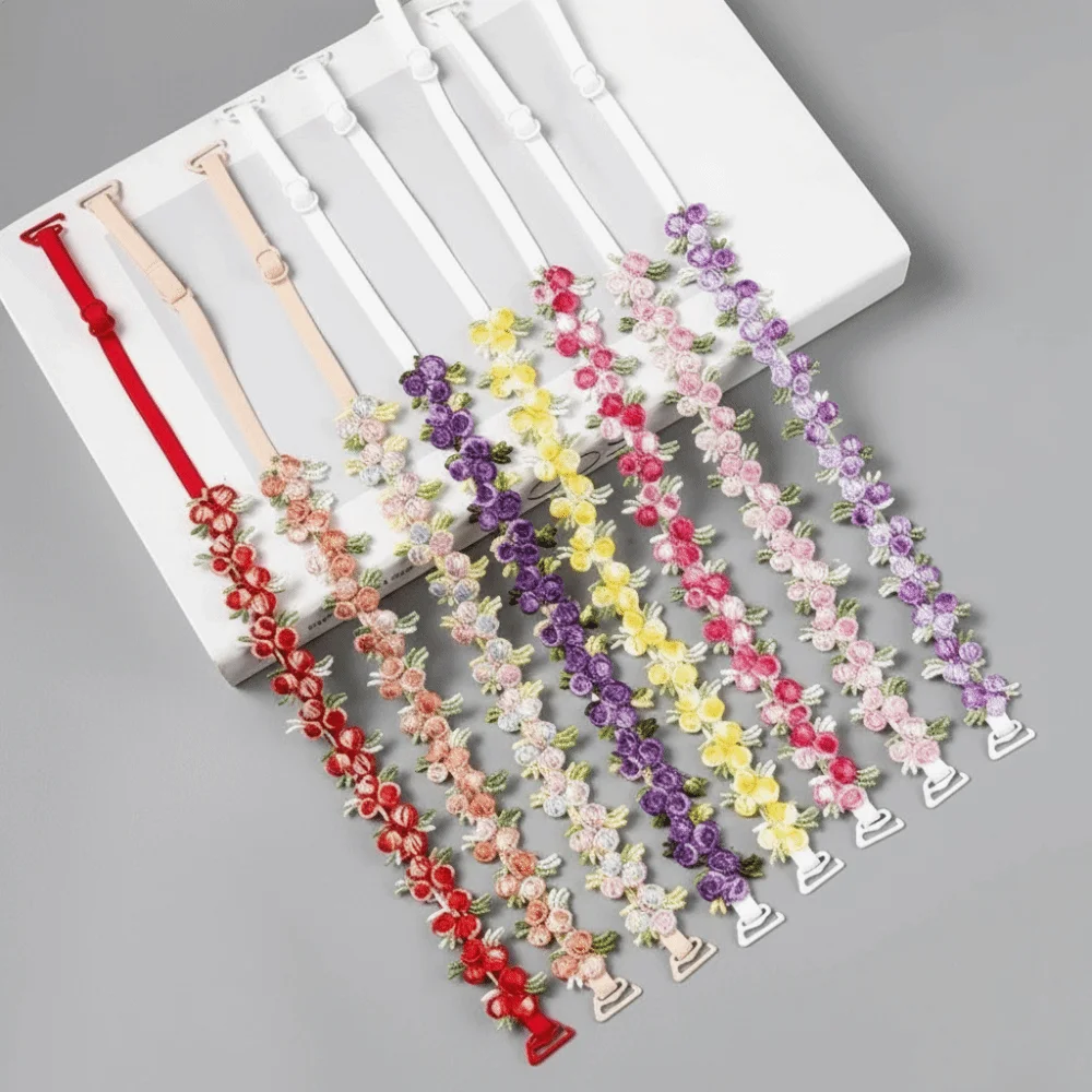 Removable Floral Bra Straps Anti-slip Elastic Lingerie Strap Belt Polyester Flower Bra Straps Replacement Wedding Party Dress