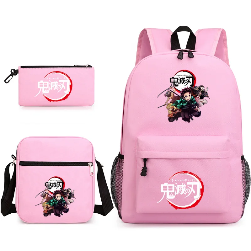 Demon Slayer Anime 3 pezzi/set zaino Nezuko borsa a tracolla per scuola per studenti bambini zaino da viaggio carino regali di compleanno per bambini