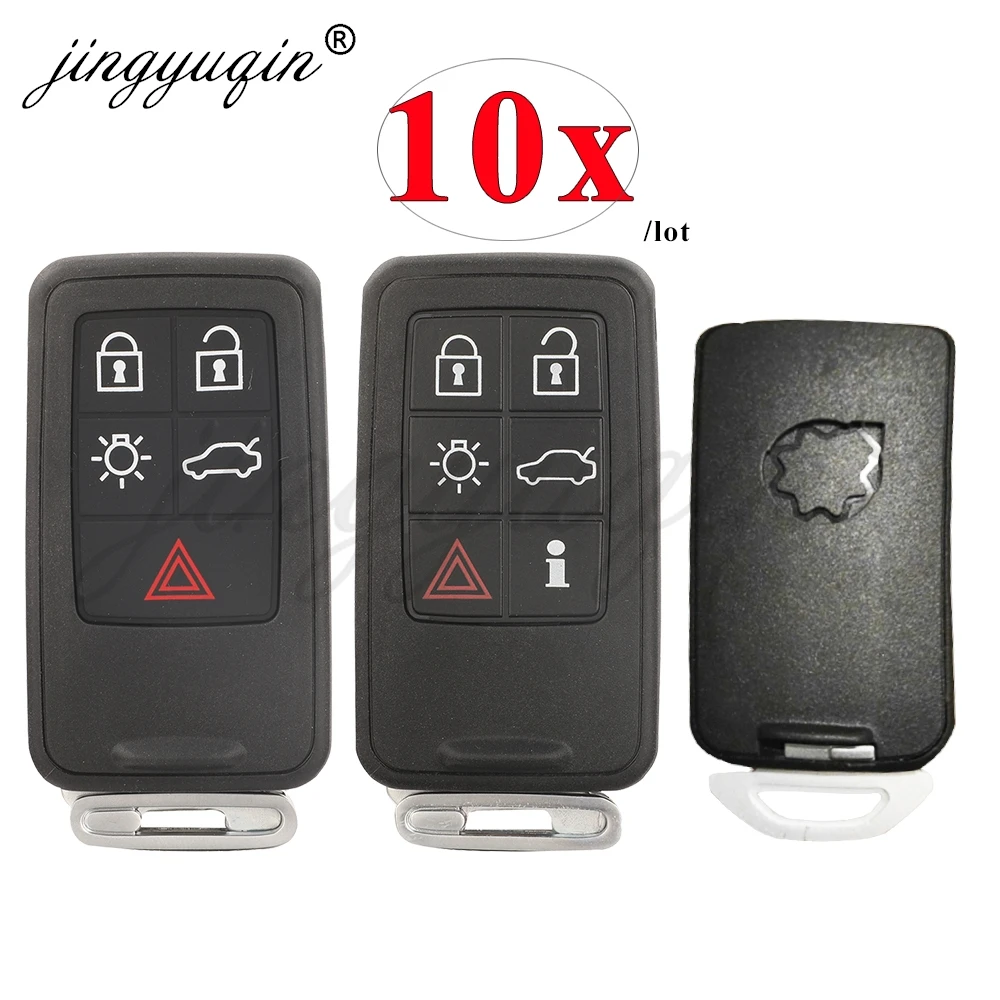 jingyuqin 10pcs 5/6 Buttons Smart Car Key Shell For Volvo S60 V60 S80 XC70 XC60 V70 V40 2008-2017 Remote Replacement Fob Case