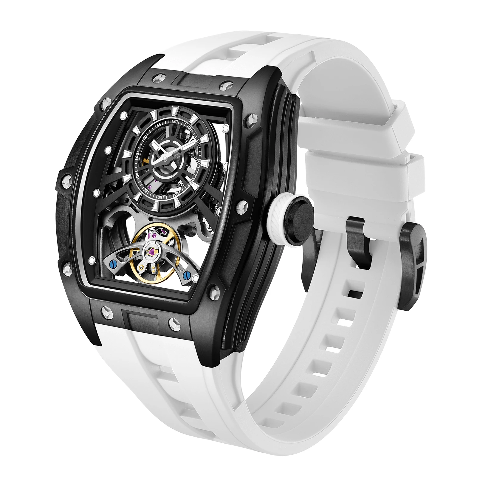 Unique Design Top Brand Luxury Hollow Waterproof Mechanical Automatic Watch Men Silicone Skeleton Mens Watches
