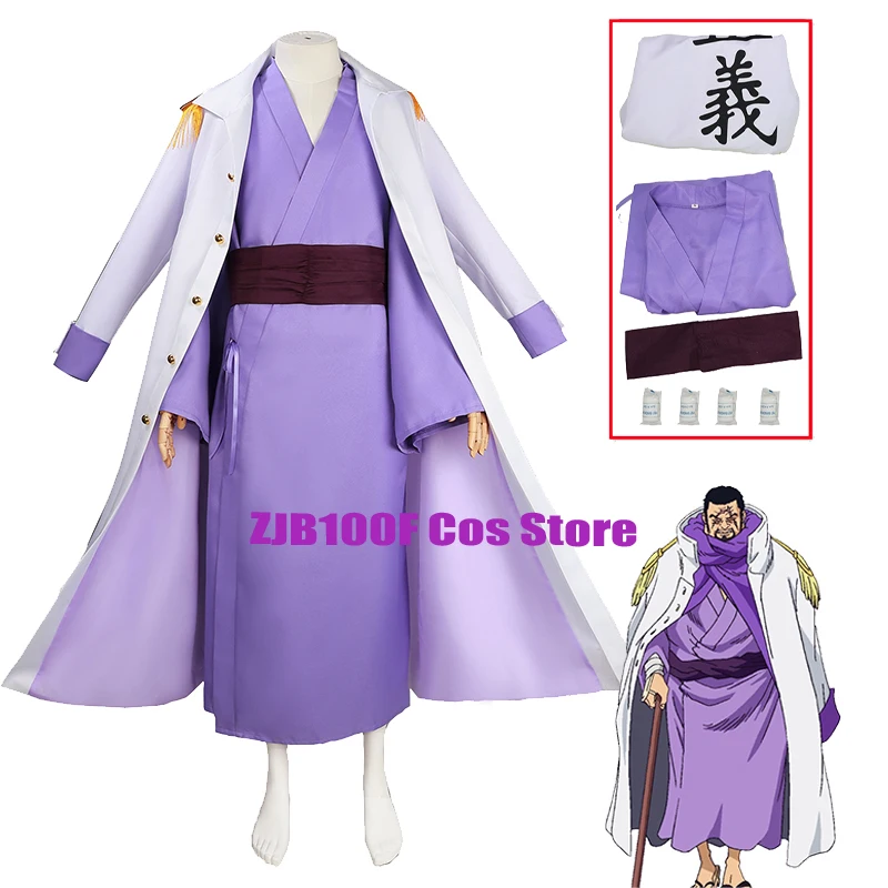 Algemene Issho Cosplay Anime Fujitora Kostuum Uniform Mannen Admiraal Marien Loopgraaf Paars Kimono Pak Feest Outfit Voor Issho